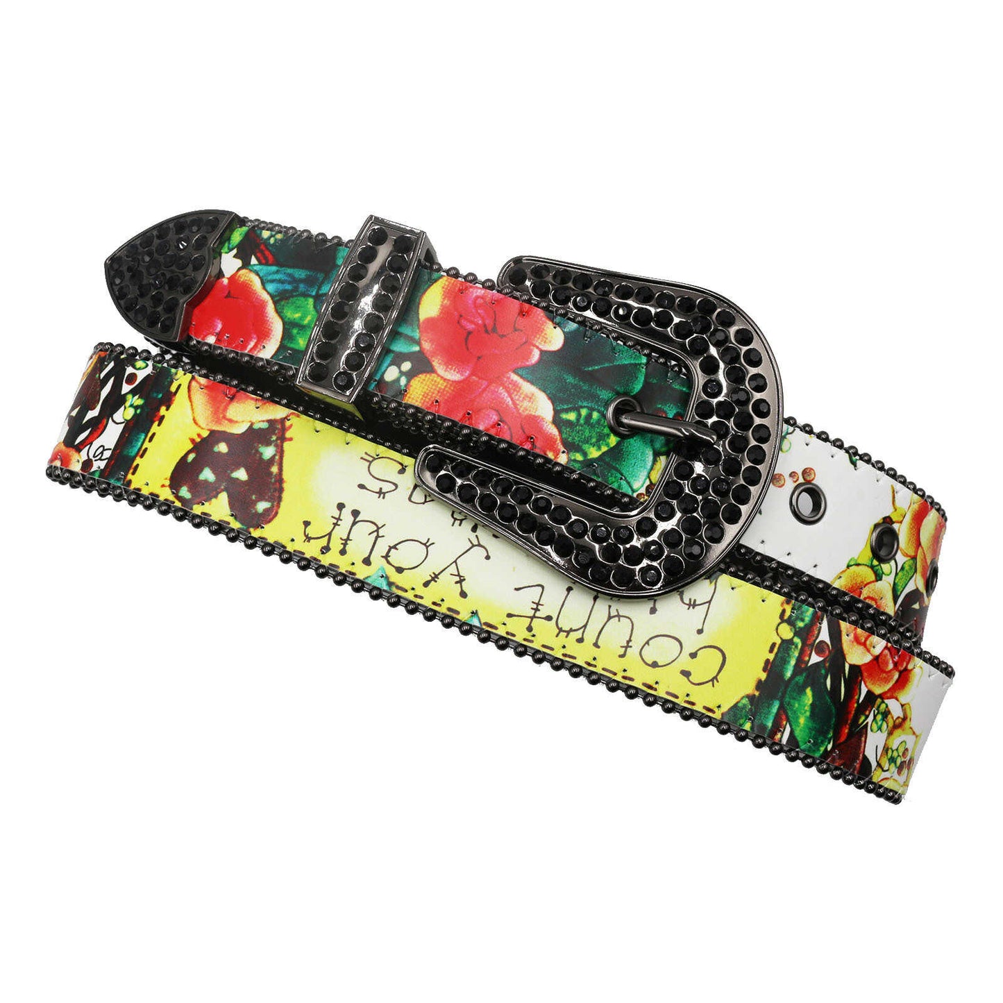 Print Carved Cowhide Rhinestones Rock Western Belt [ID:0336BE]