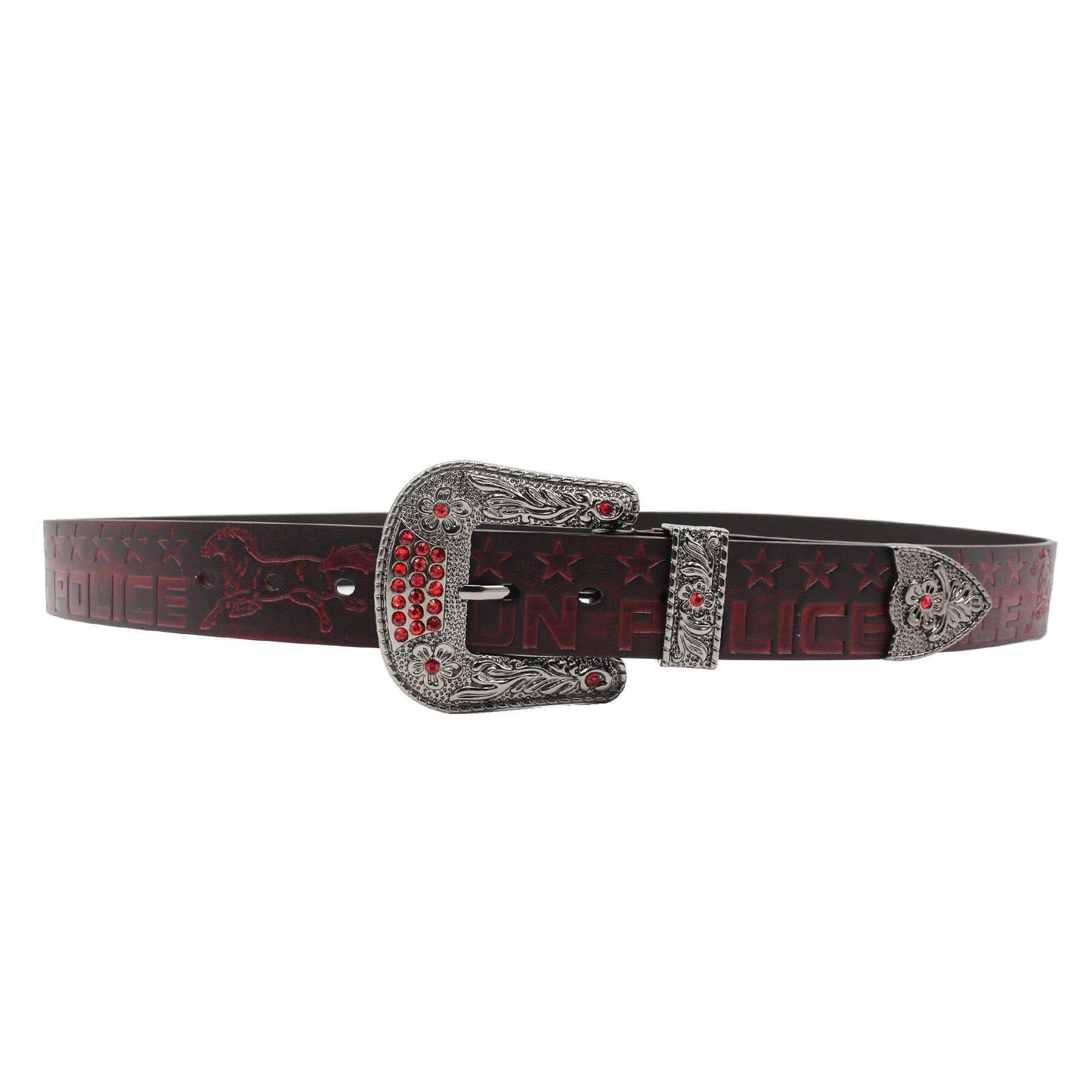 Print Carved Cowhide Rhinestones Rock Western Belt [ID:0336BE]