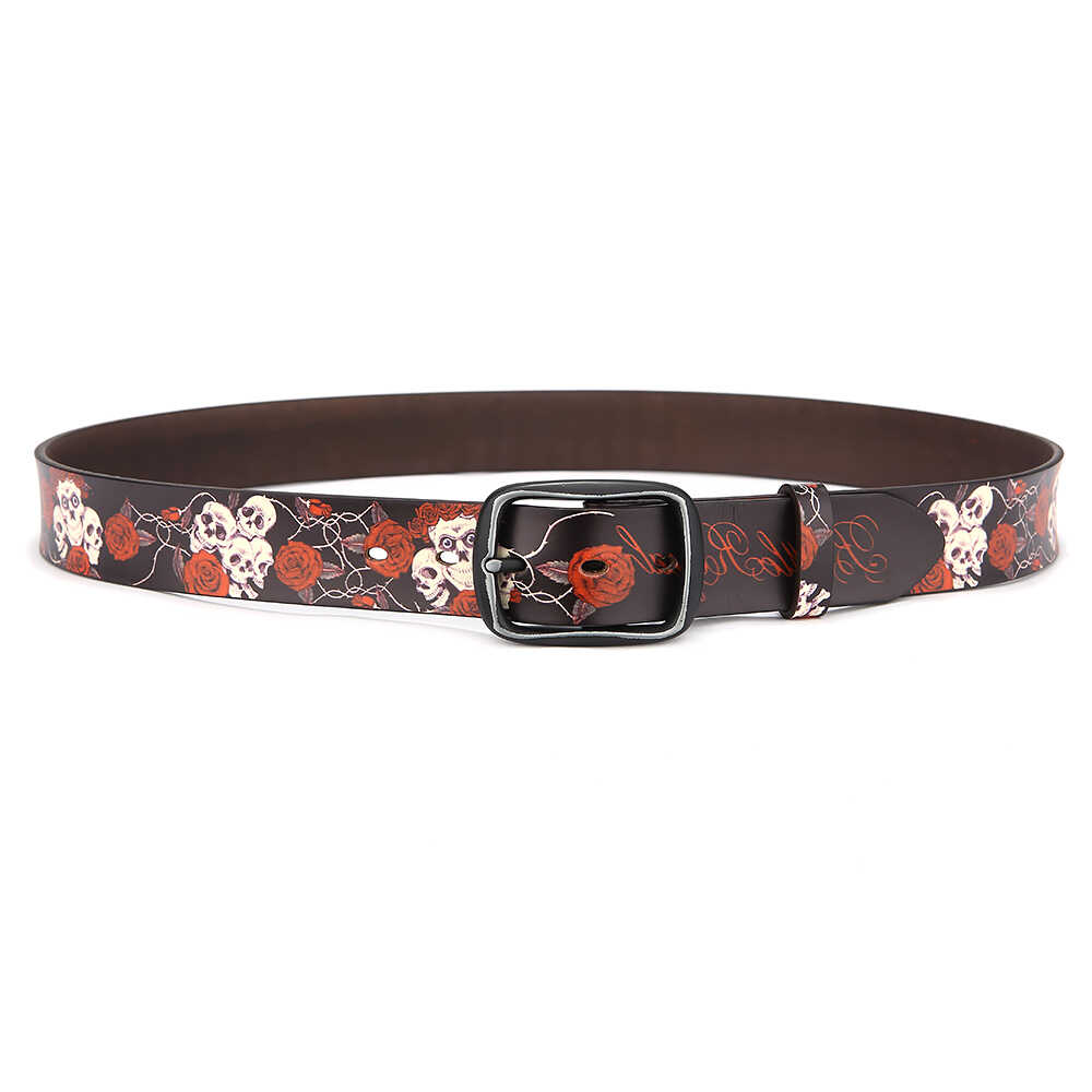 Print Carved Cowhide Rhinestones Rock Western Belt [ID:0336BE]