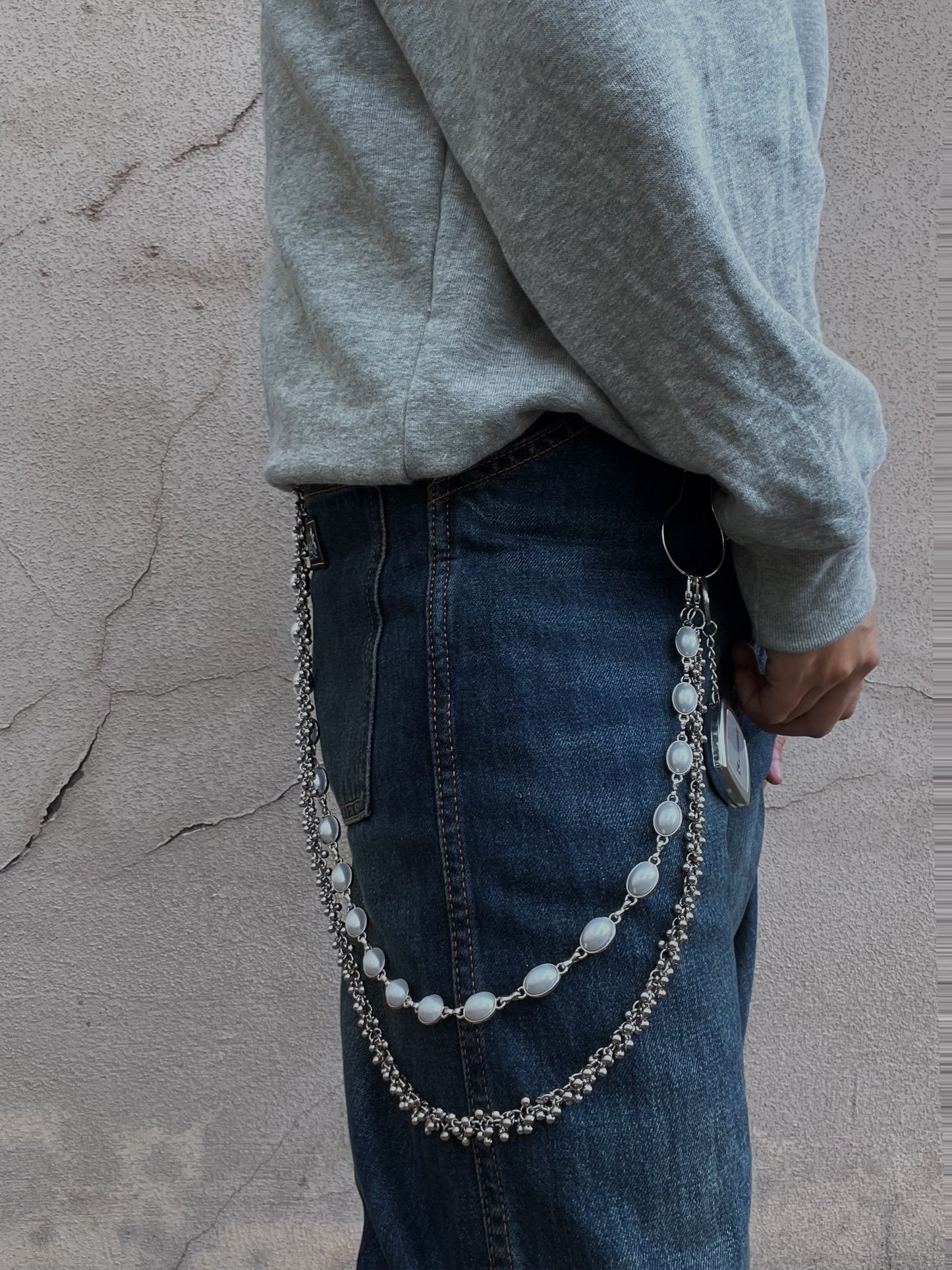 Y2K Pearl and Metal Punk Design Waist Chain [ID:0341CH]