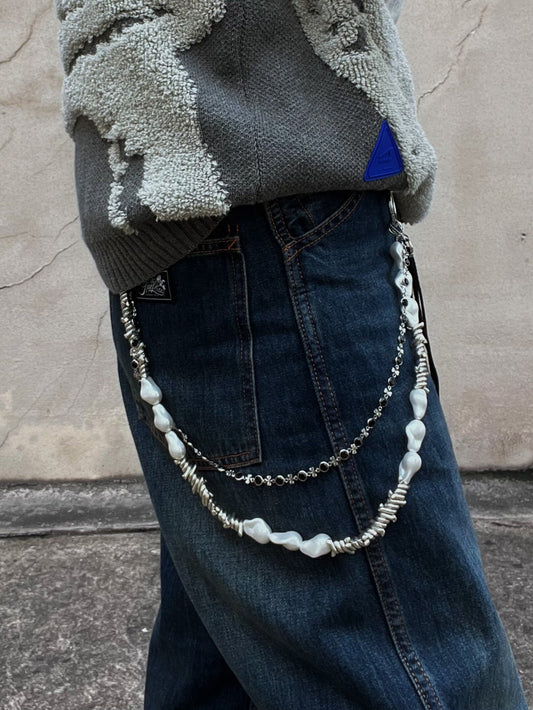 Y2K Punk Metal Pearl and Tassel Waist Chain [ID:0345CH]