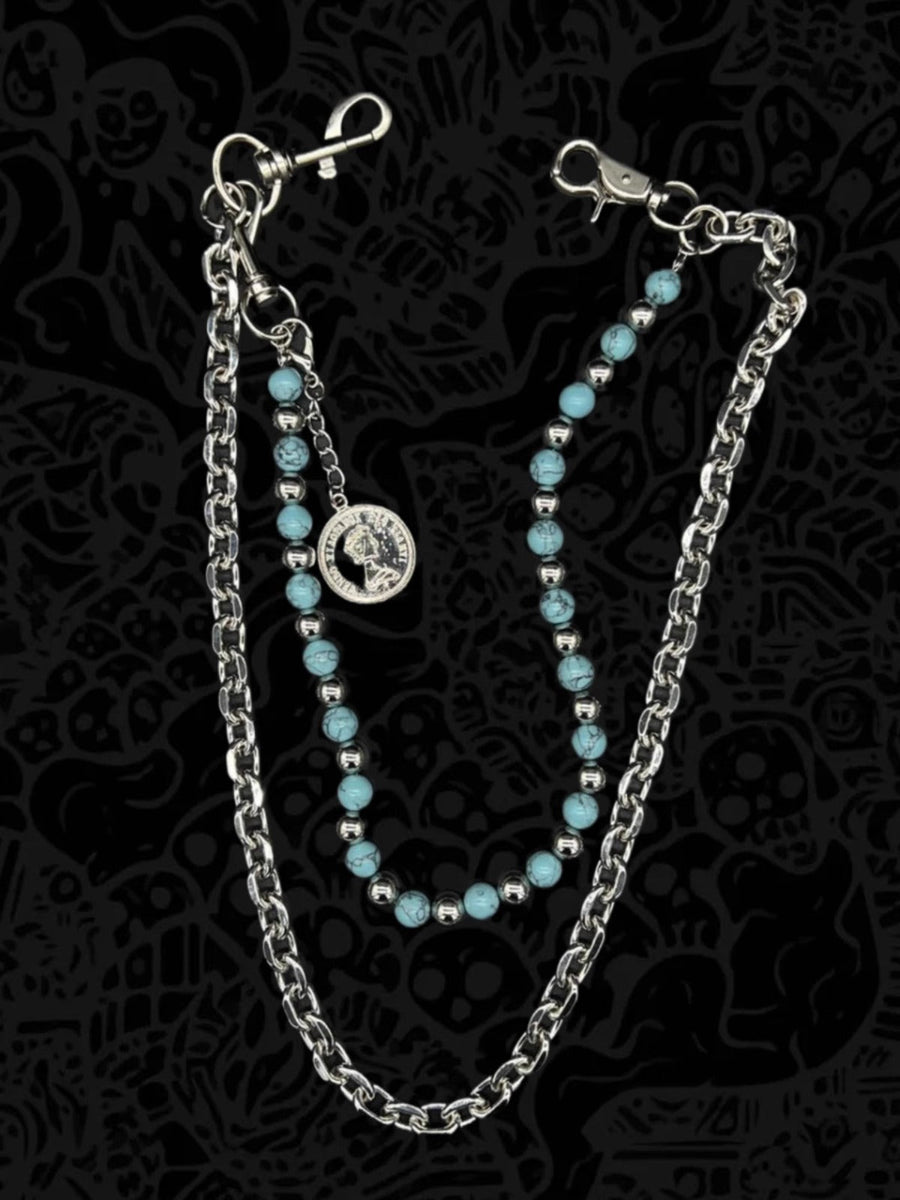 Vintage Turquoise Handcrafted Beaded Double Wallet Chain [ID:0361CH]