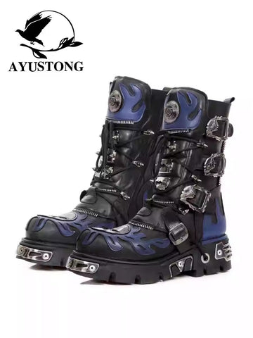 Multi belt gimmick design high-end blue boots [ID:0363SH]