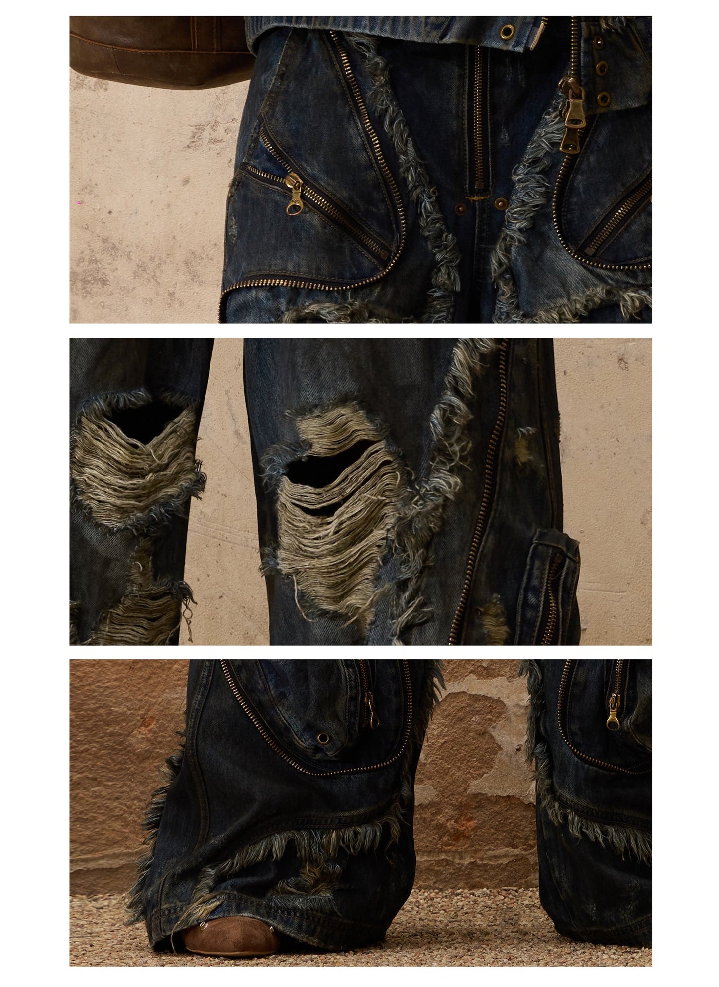 Personsoul Aliens Dirty Ripped Denim Jeans [ID:0365PA]