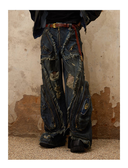 Personsoul Aliens Dirty Ripped Denim Jeans [ID:0365PA]