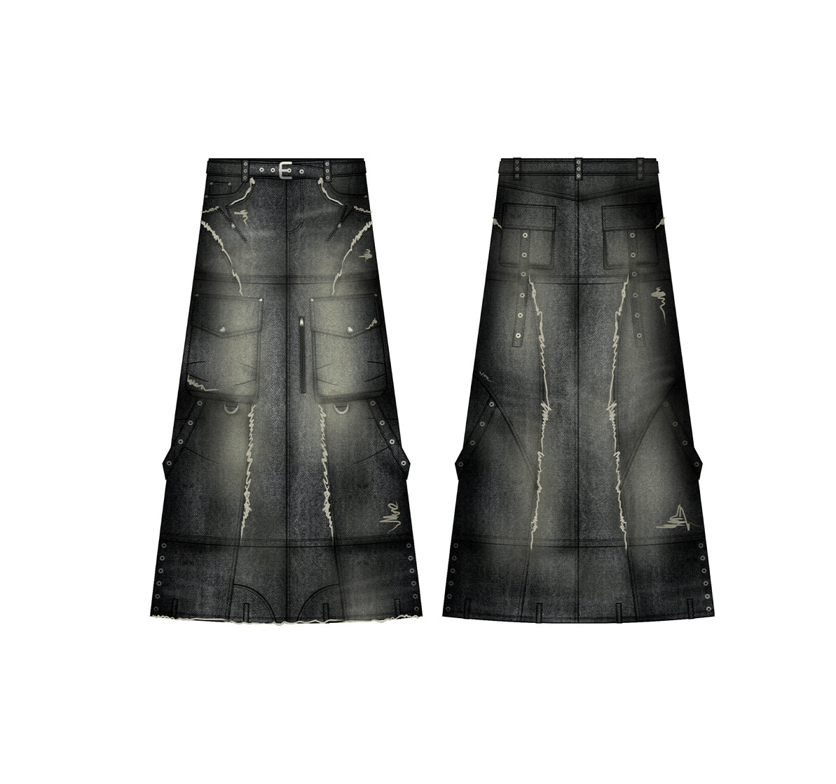 Personsoul Three-Stage Faded Maxi Denim Skirt [ID:0367SK]