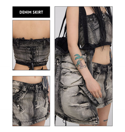 Personsoul Three-Stage Faded Maxi Denim Skirt [ID:0367SK]