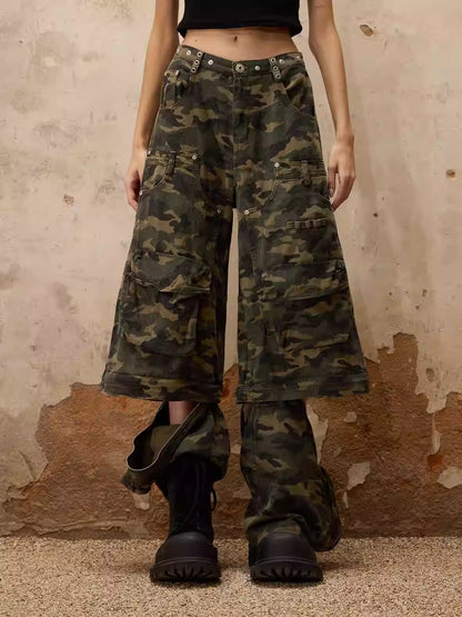 Personsoul Camouflage Overalls with Zip-Off Legs [ID:0368PA]