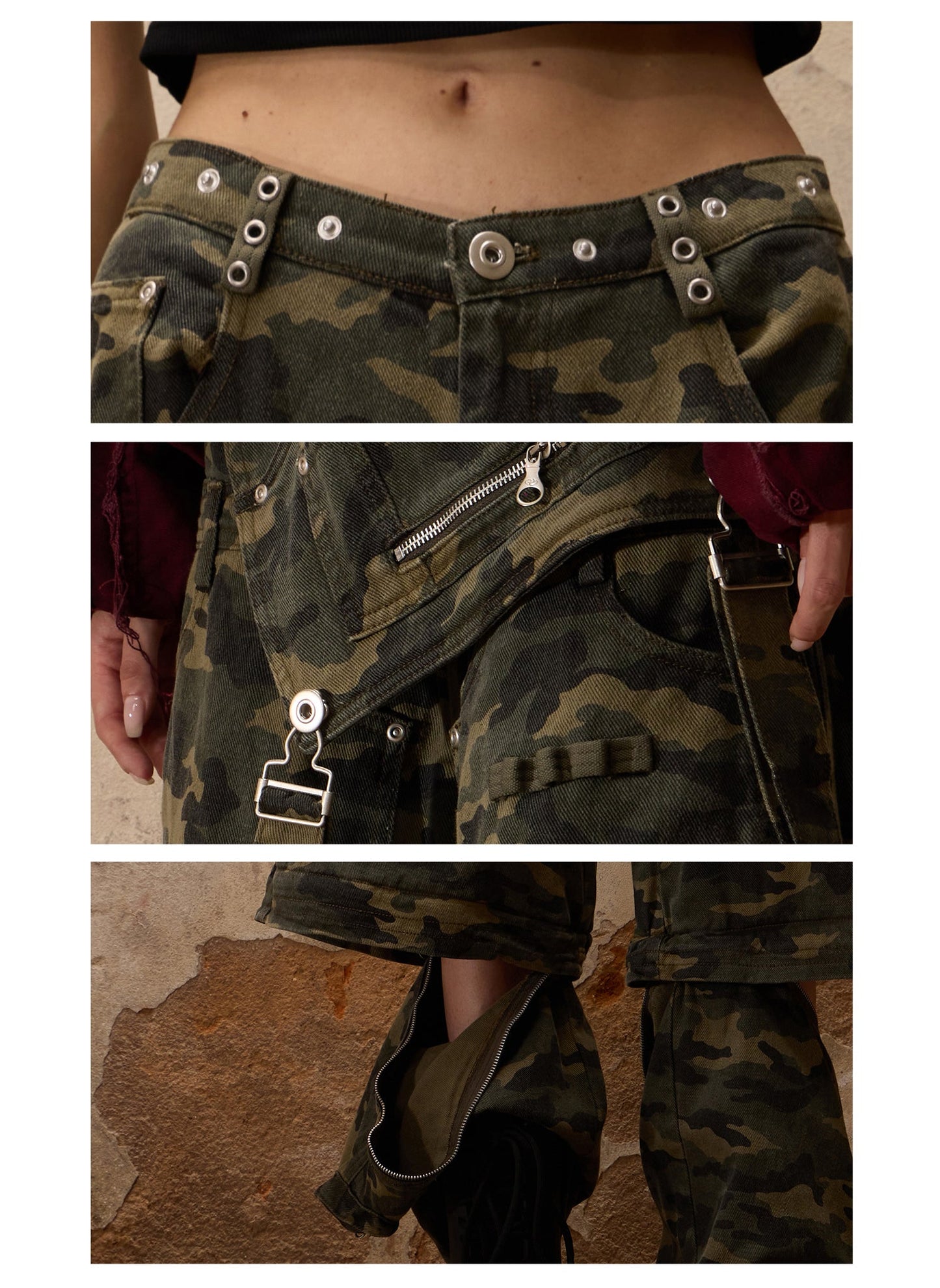 Personsoul Camouflage Overalls with Zip-Off Legs [ID:0368PA]