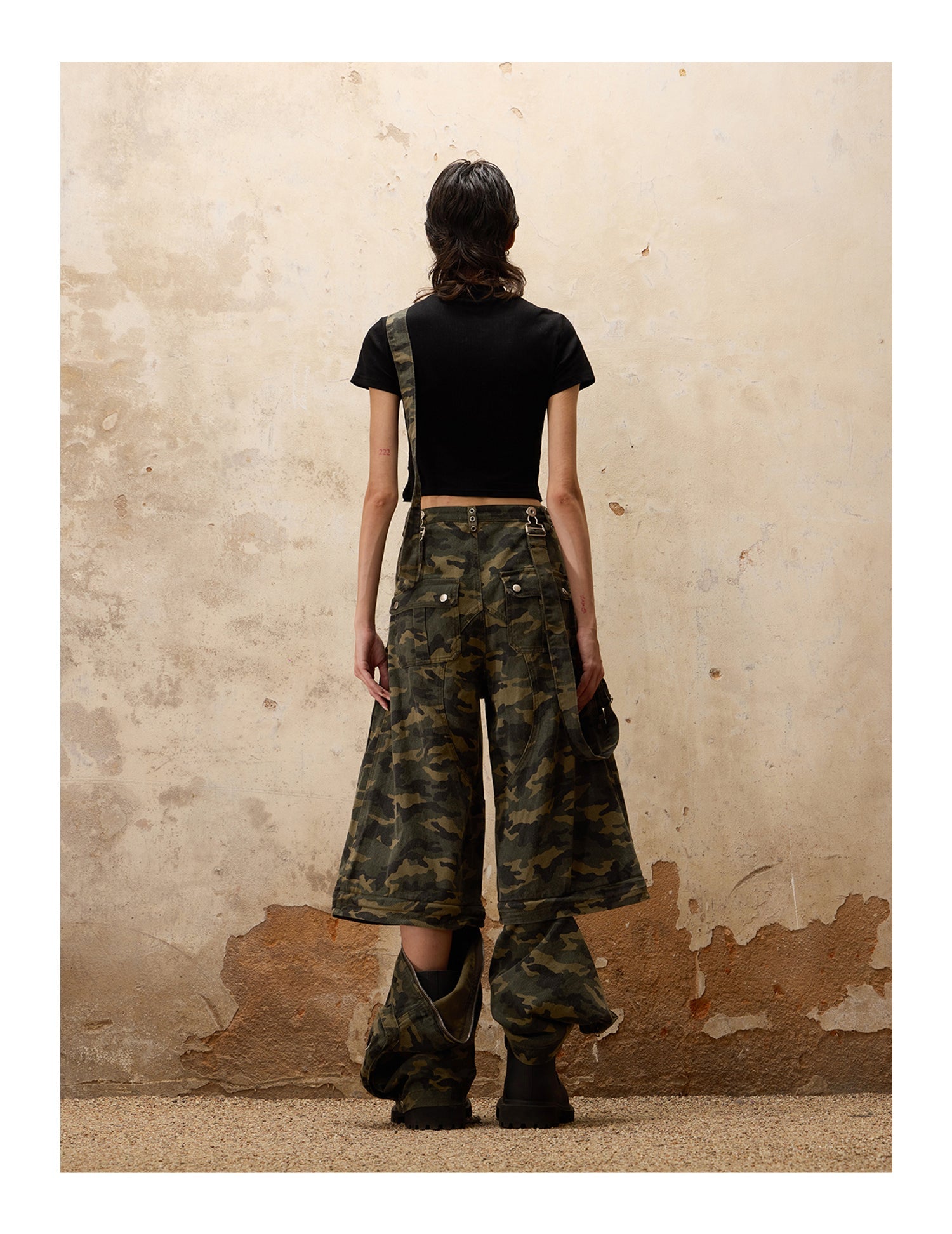 PERSONSOUL Personsoul Camouflage Overalls with Zip-Off Legs ワイド