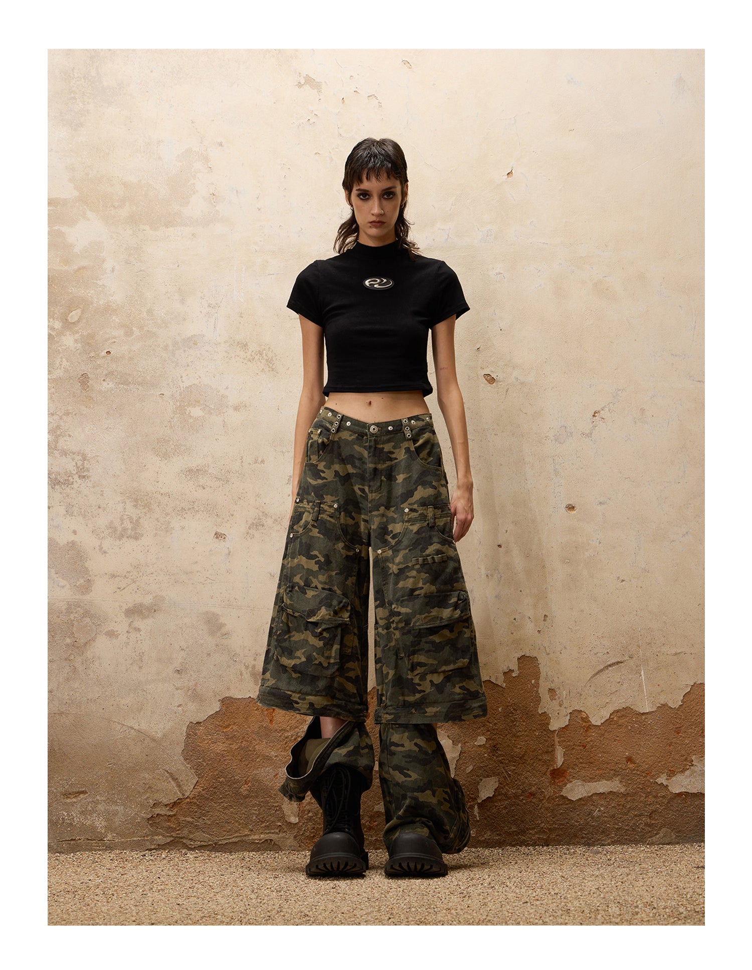 PERSONSOUL Personsoul Camouflage Overalls with Zip-Off Legs ワイド