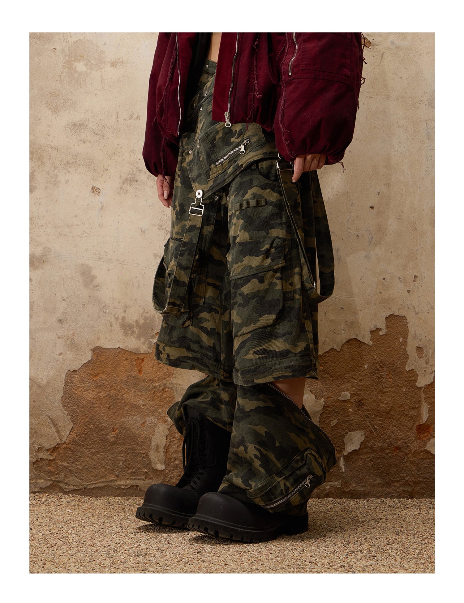 PERSONSOUL Personsoul Camouflage Overalls with Zip-Off Legs ワイド