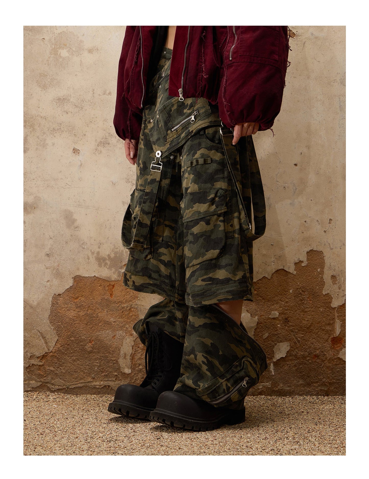 Personsoul Camouflage Overalls with Zip-Off Legs [ID:0368PA]