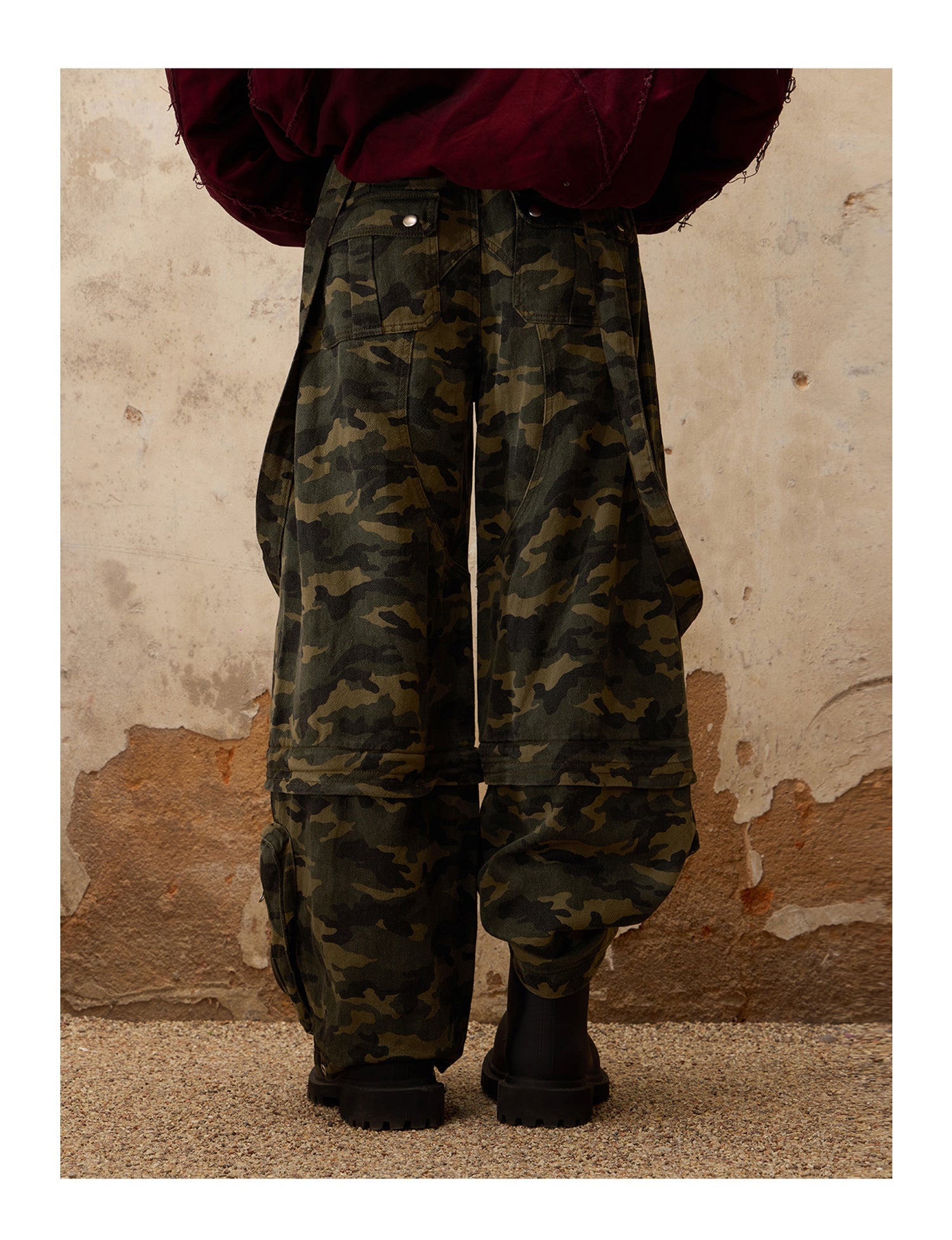 PERSONSOUL Personsoul Camouflage Overalls with Zip-Off Legs ワイド
