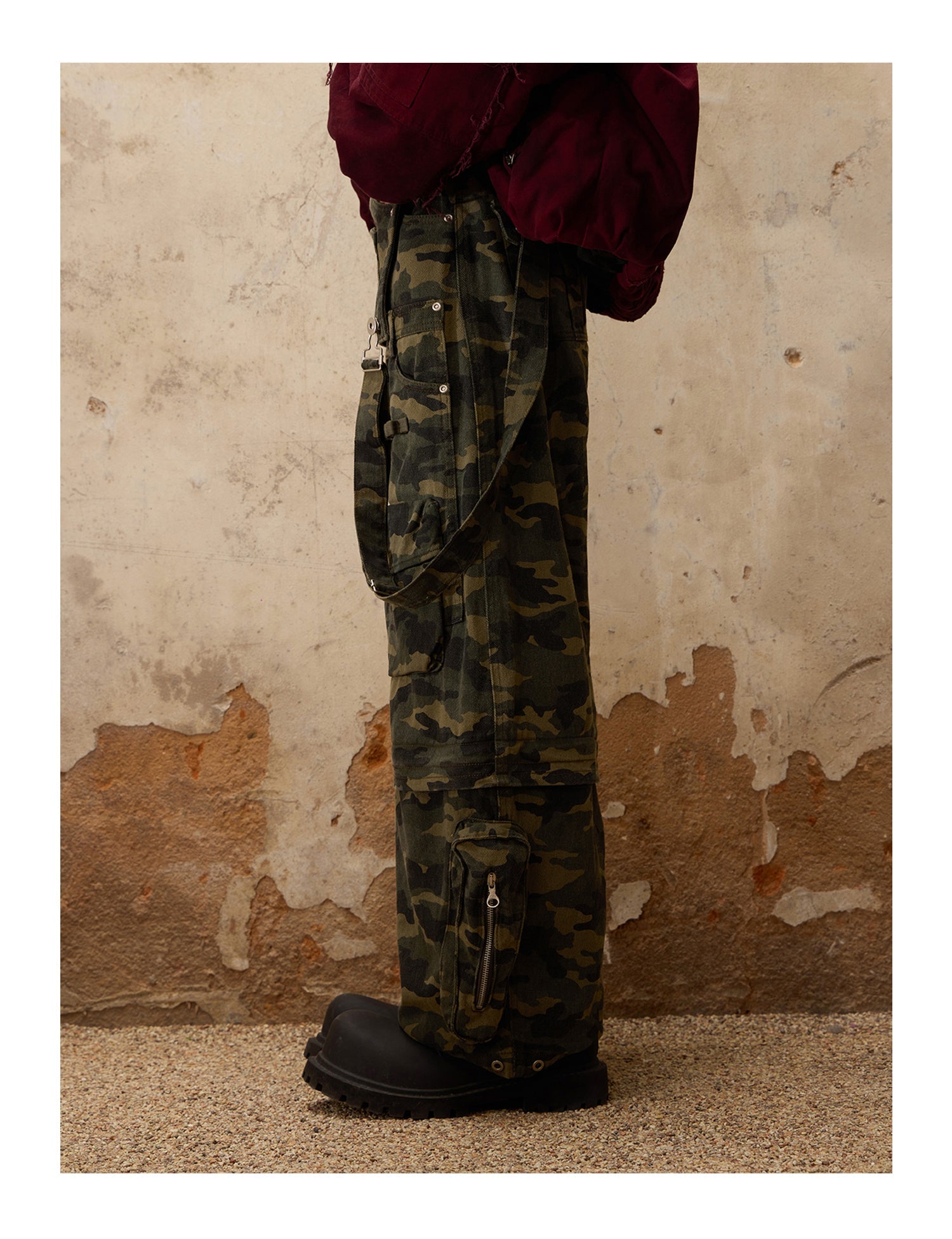 PERSONSOUL Personsoul Camouflage Overalls with Zip-Off Legs ワイド