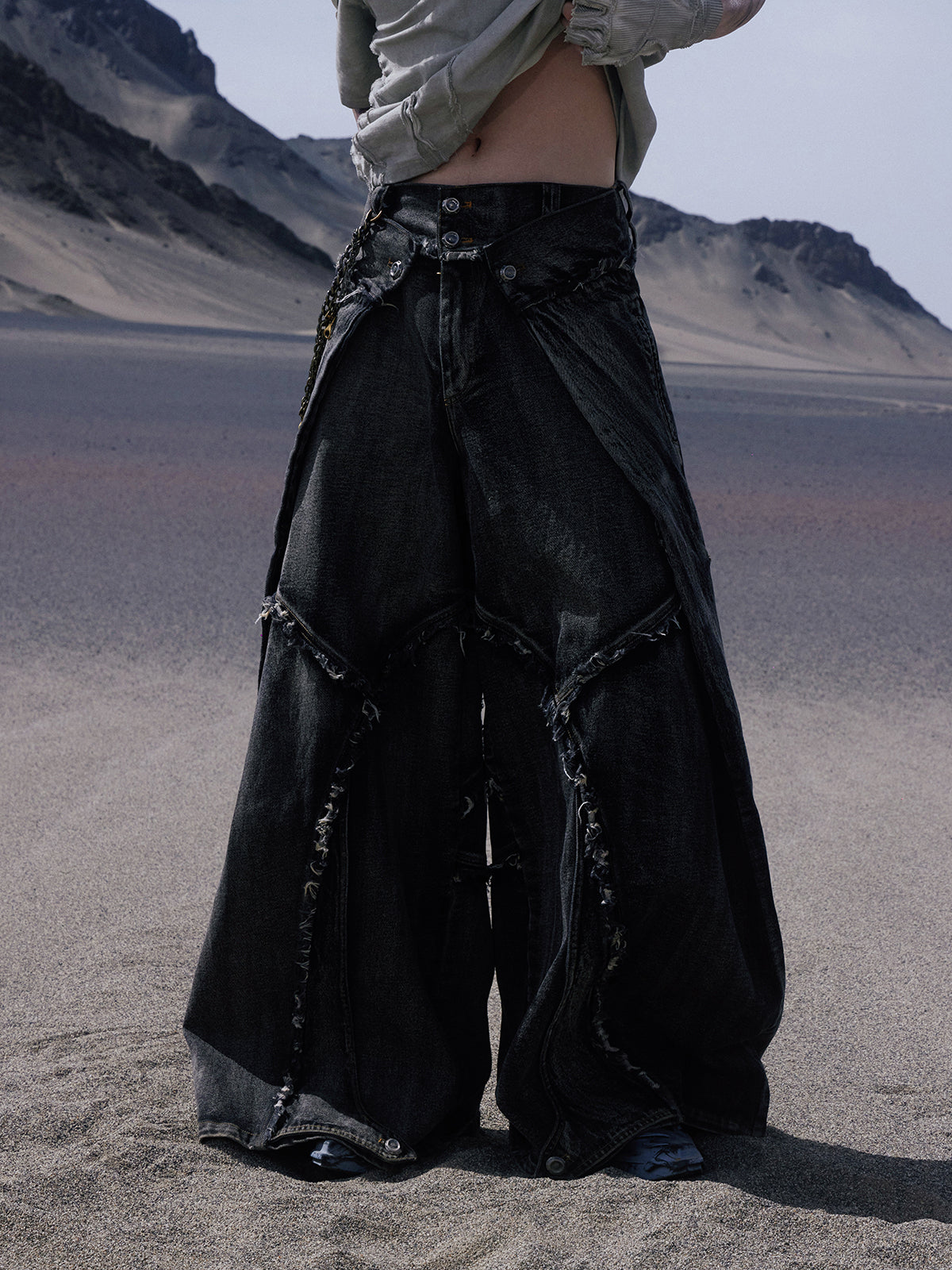 Personsoul Folded Structure Baggy Jeans [ID:0369PA]