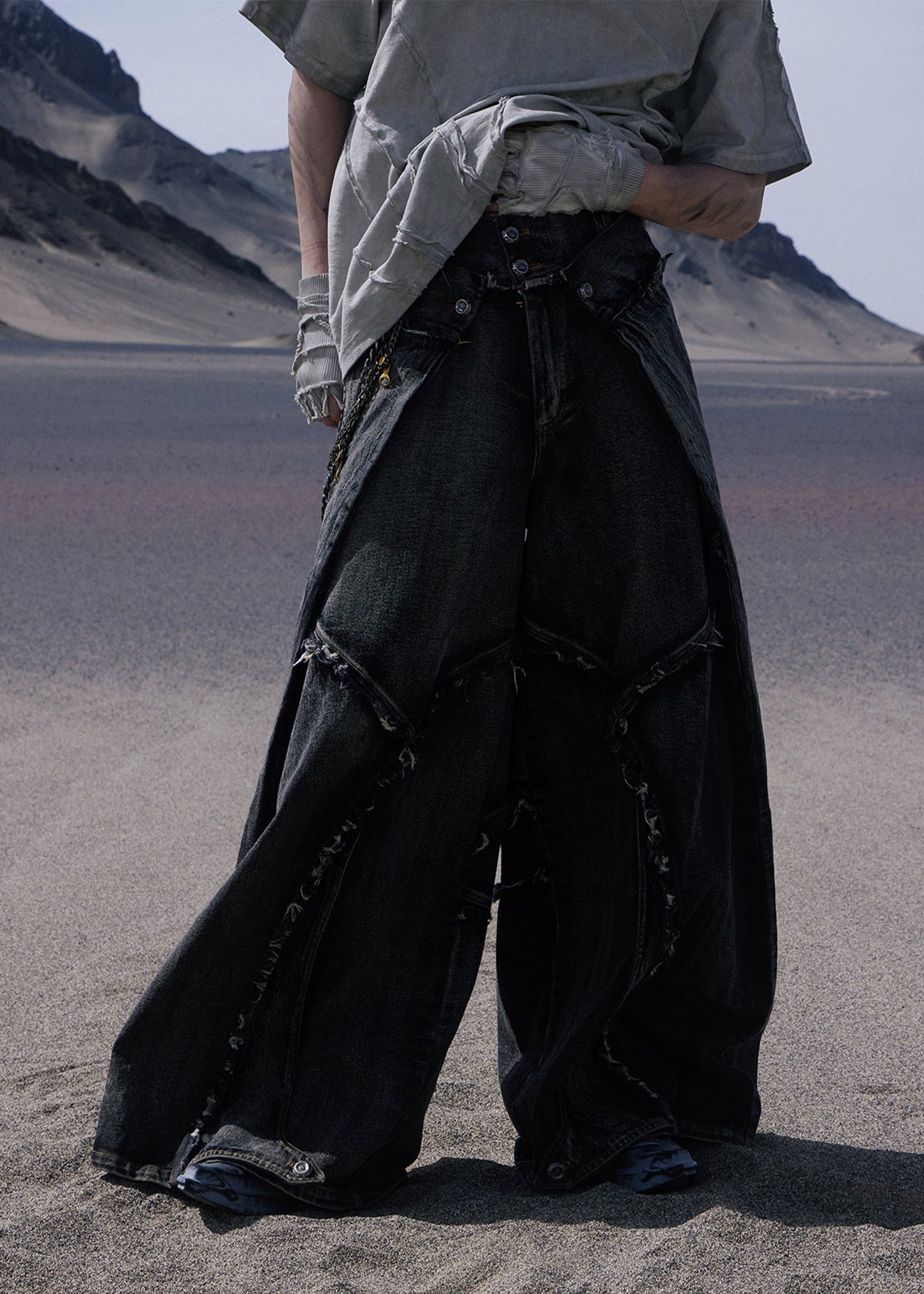 Personsoul Folded Structure Baggy Jeans [ID:0369PA]