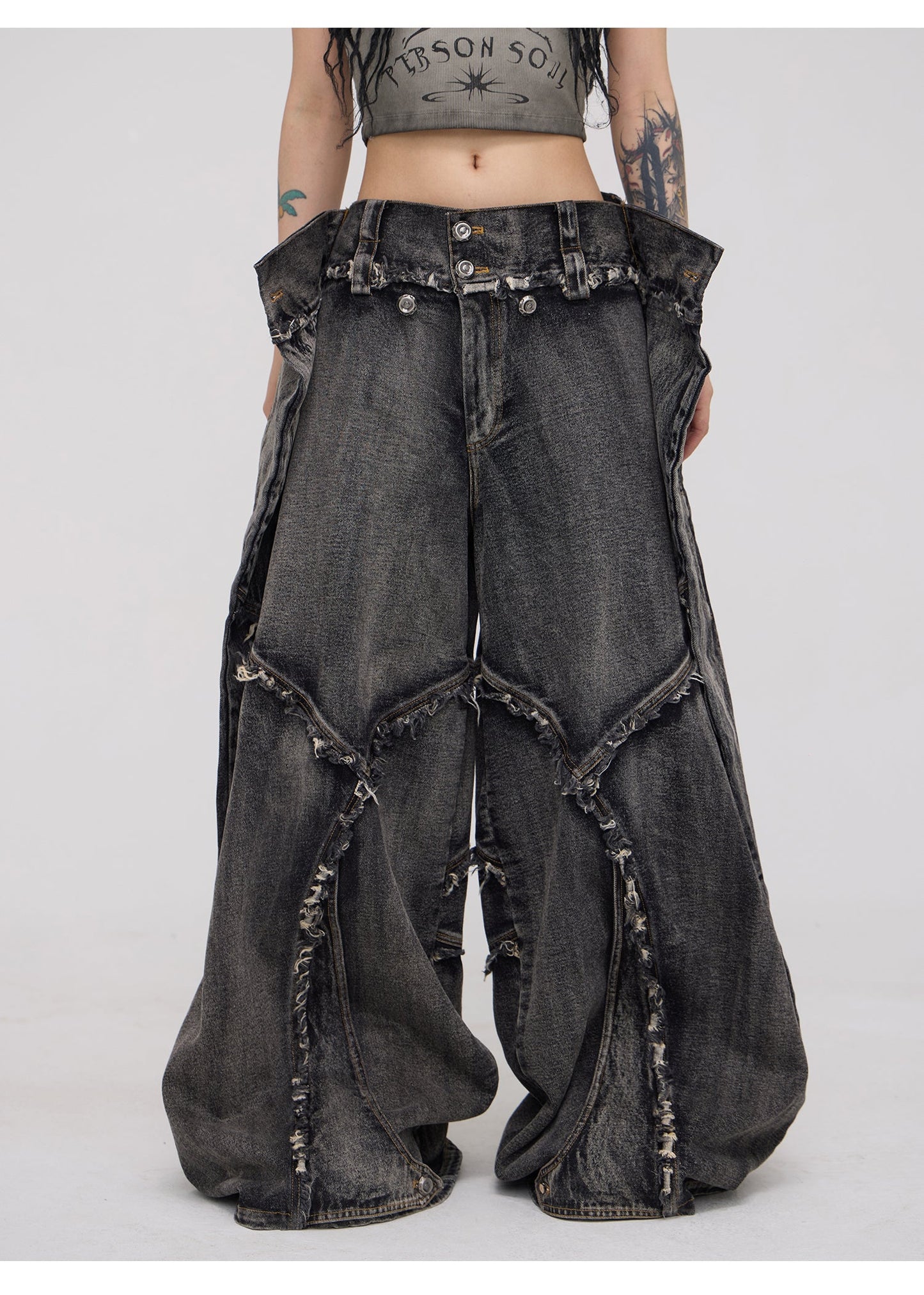 Personsoul Folded Structure Baggy Jeans [ID:0369PA]