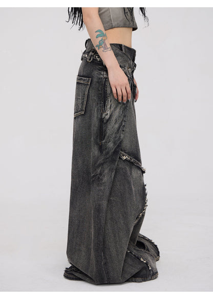 Personsoul Folded Structure Baggy Jeans [ID:0369PA]