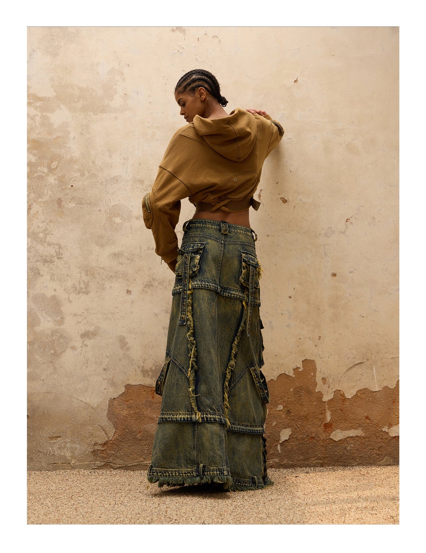 Personsoul Three-Stage Maxi Denim Skirt [ID:0370SK]