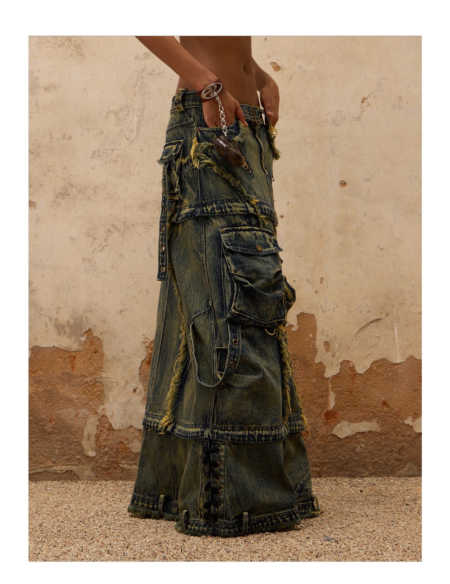 Personsoul Three-Stage Maxi Denim Skirt [ID:0370SK]