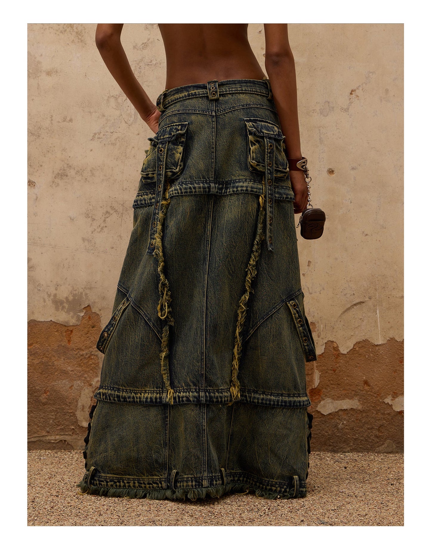 Personsoul Three-Stage Maxi Denim Skirt [ID:0370SK]