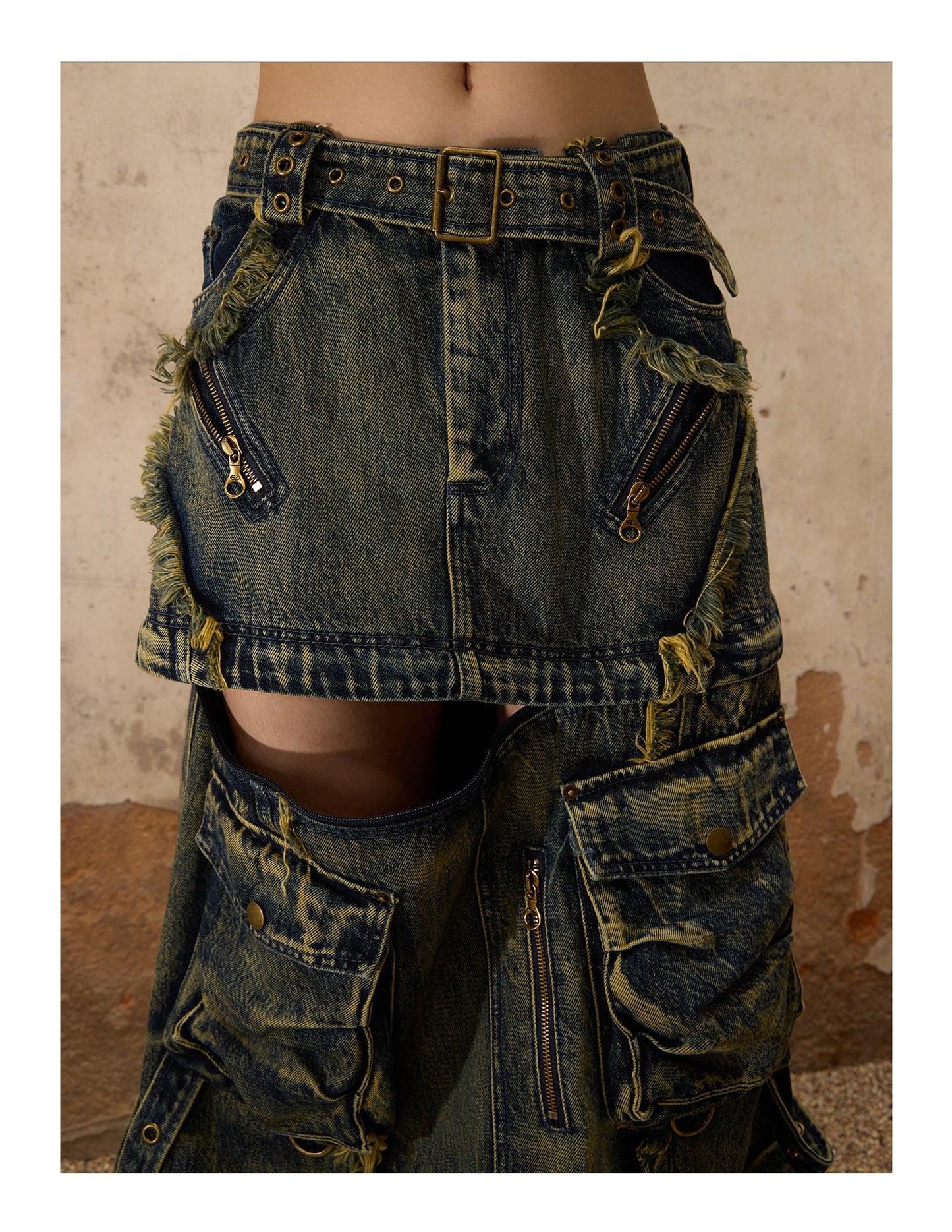 Personsoul Three-Stage Maxi Denim Skirt [ID:0370SK]