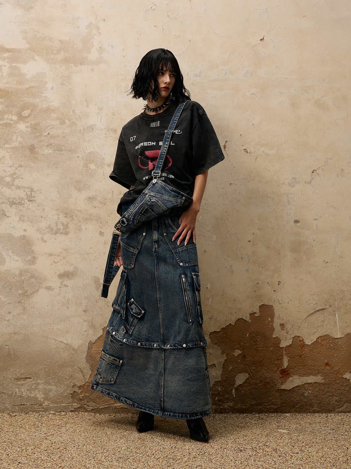 Personsoul Maxi Denim Dungarees Skirt [ID:0371SK]