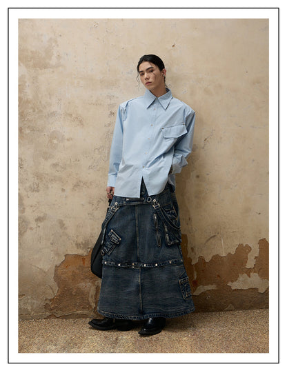 Personsoul Maxi Denim Dungarees Skirt [ID:0371SK]