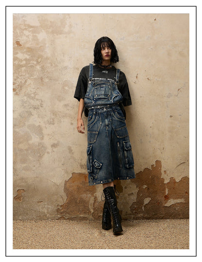 Personsoul Maxi Denim Dungarees Skirt [ID:0371SK]