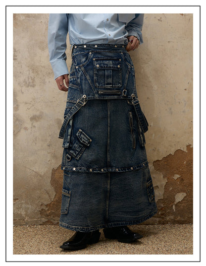 Personsoul Maxi Denim Dungarees Skirt [ID:0371SK]