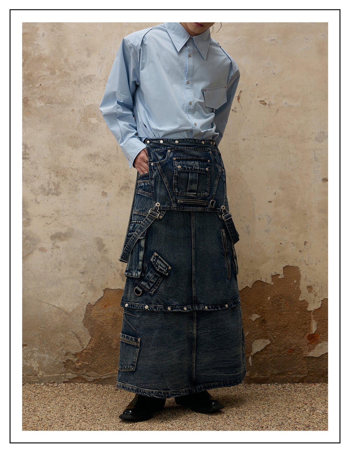 Personsoul Maxi Denim Dungarees Skirt [ID:0371SK]