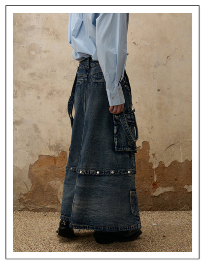 Personsoul Maxi Denim Dungarees Skirt [ID:0371SK]