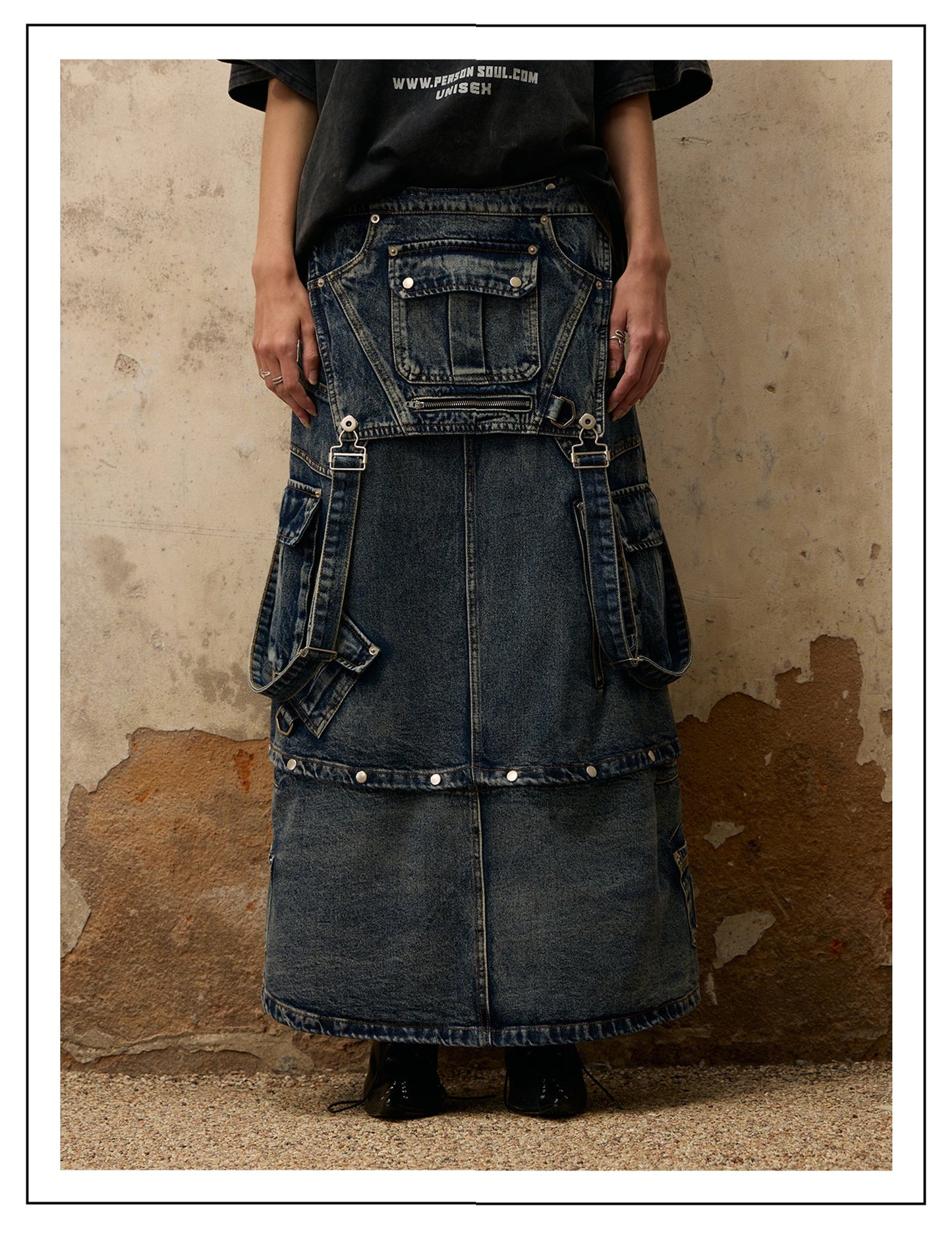 Personsoul Maxi Denim Dungarees Skirt [ID:0371SK]