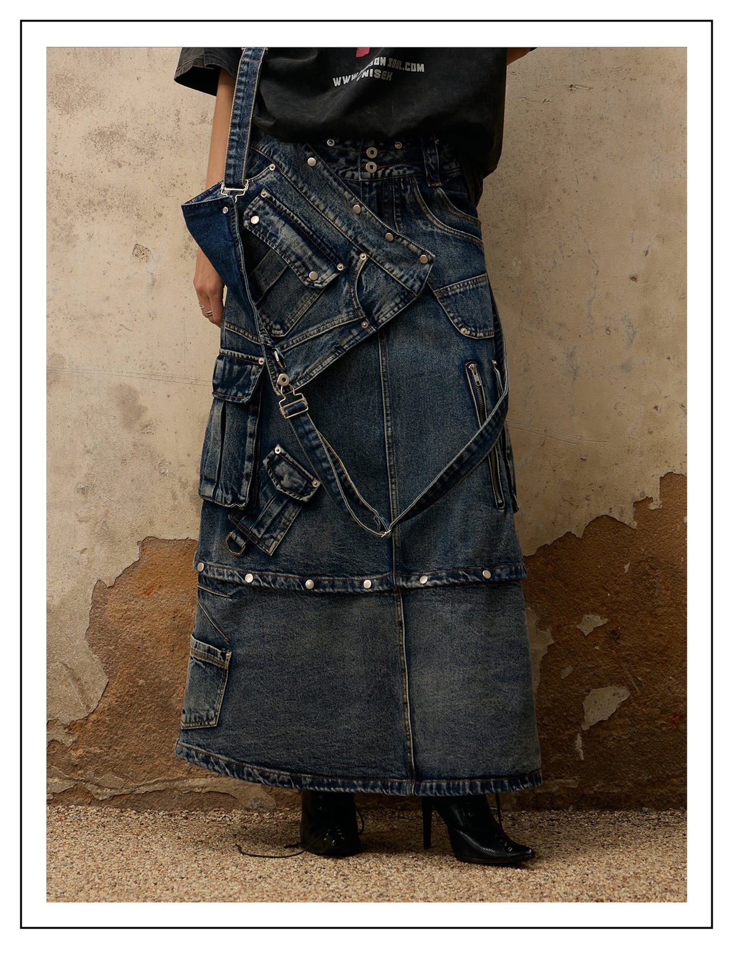 Personsoul Maxi Denim Dungarees Skirt [ID:0371SK]