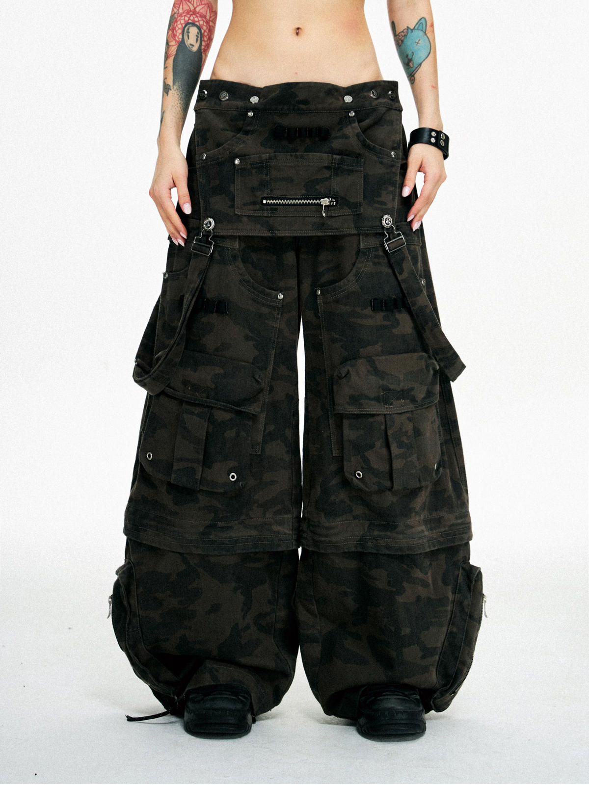 Personsoul Brown Camo Overalls with Zip-Off Legs [ID:0372PA]