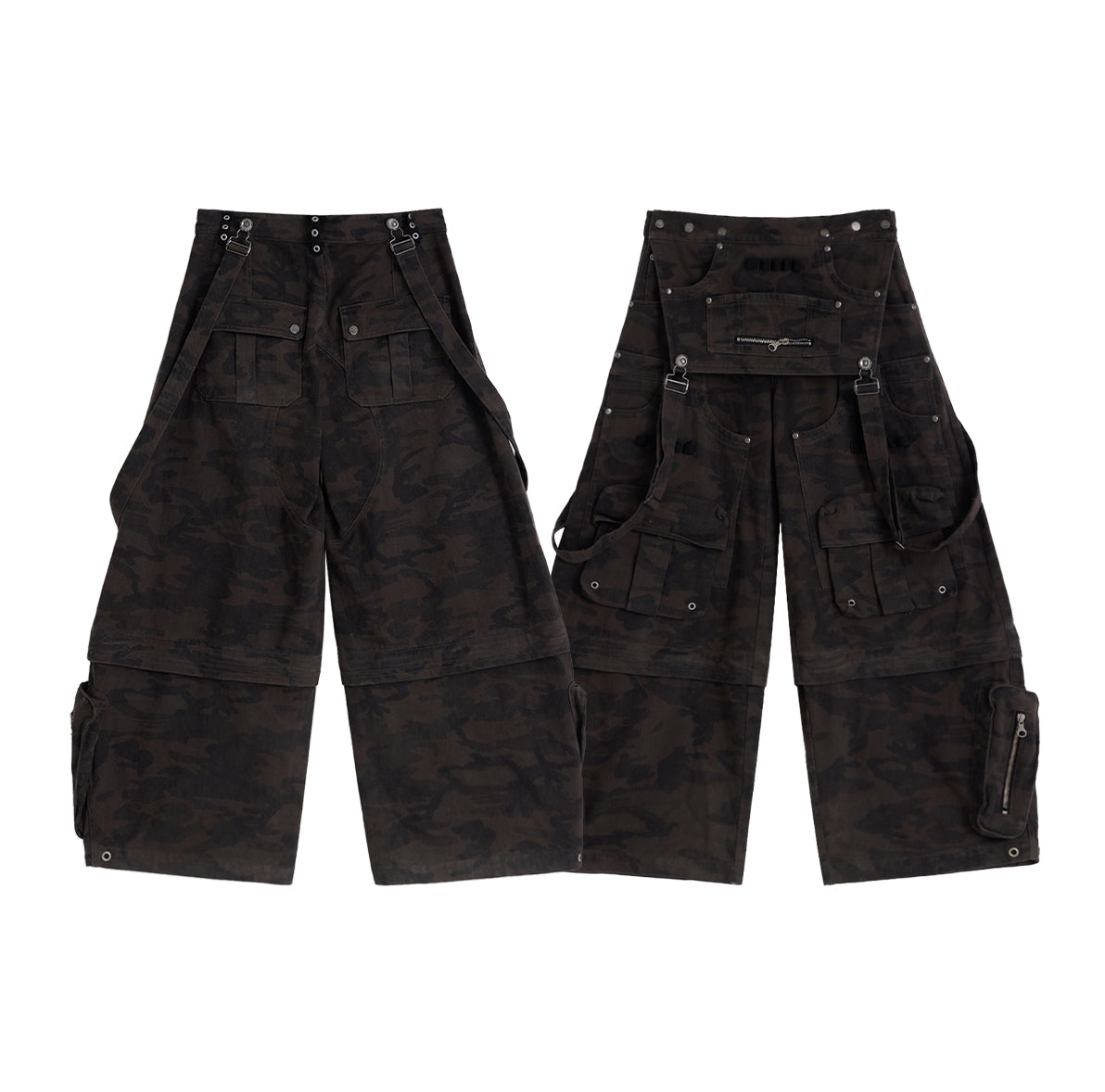 Personsoul Brown Camo Overalls with Zip-Off Legs [ID:0372PA]