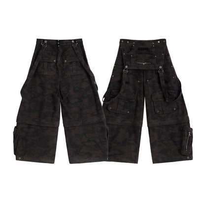 Personsoul Brown Camo Overalls with Zip-Off Legs [ID:0372PA]