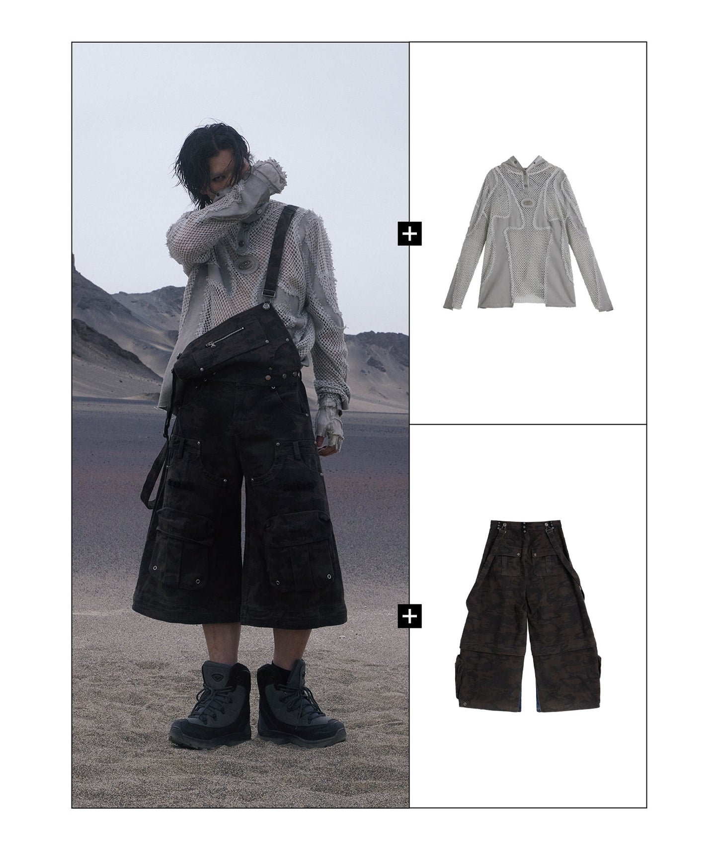 Personsoul Brown Camo Overalls with Zip-Off Legs [ID:0372PA]