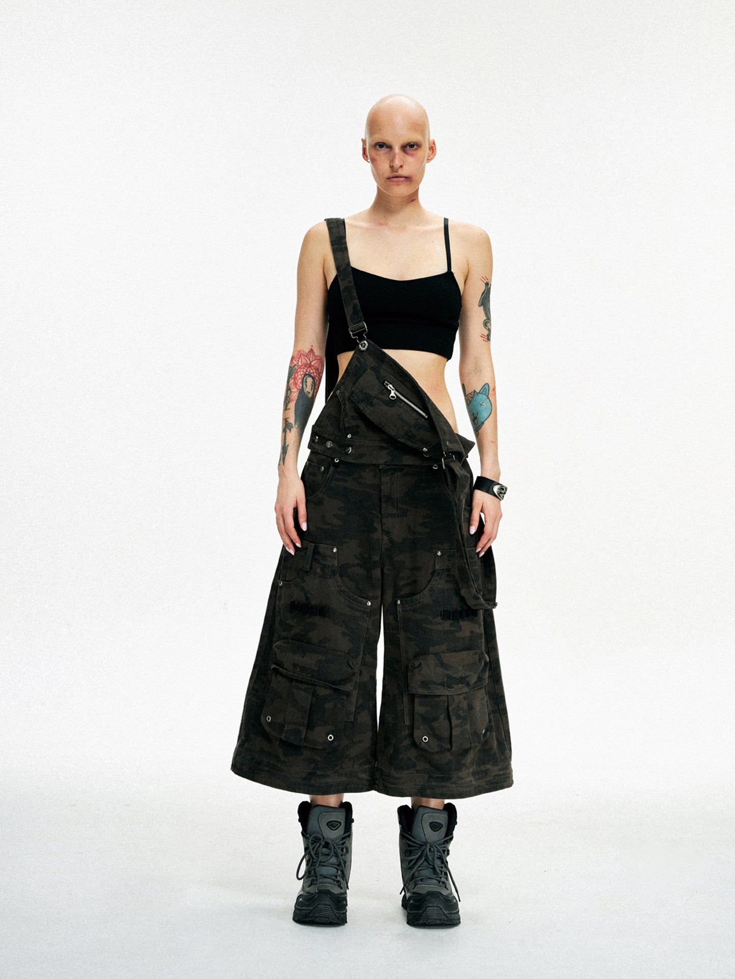 Personsoul Brown Camo Overalls with Zip-Off Legs [ID:0372PA]