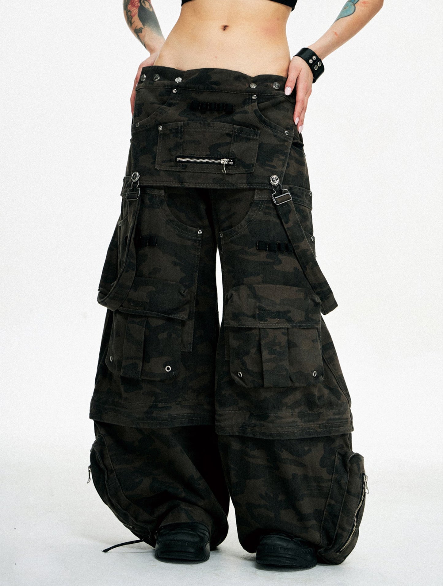 Personsoul Brown Camo Overalls with Zip-Off Legs [ID:0372PA]