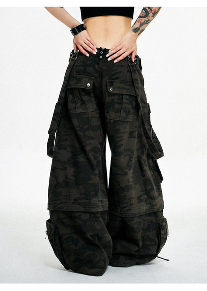 Personsoul Brown Camo Overalls with Zip-Off Legs [ID:0372PA]