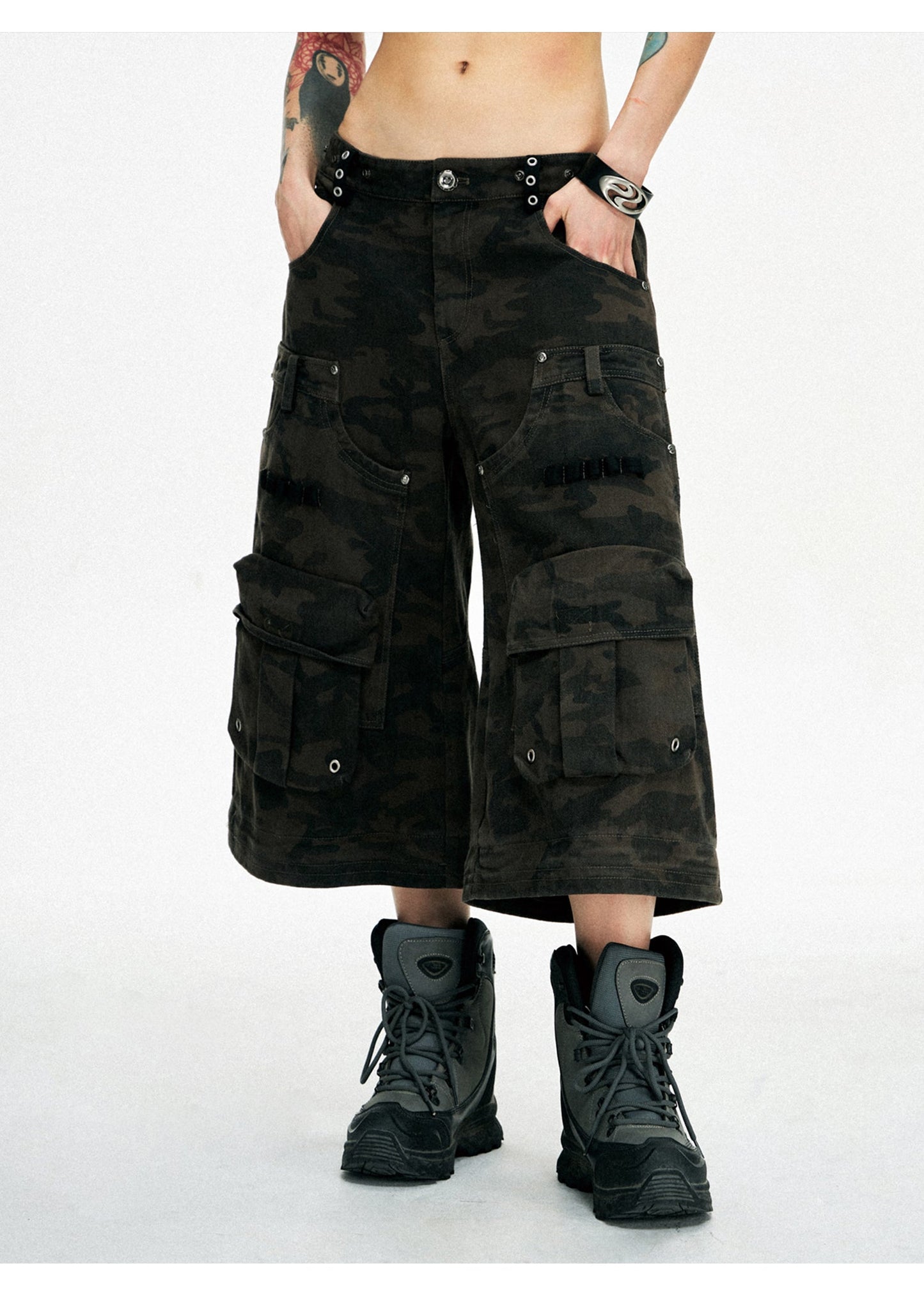 Personsoul Brown Camo Overalls with Zip-Off Legs [ID:0372PA]