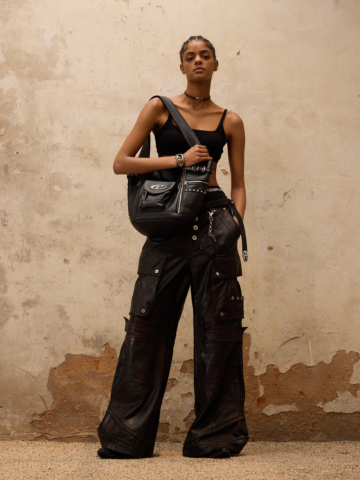 PERSONSOUL Personsoul Beetle Faux-Leather Pants ワイドトラウザー