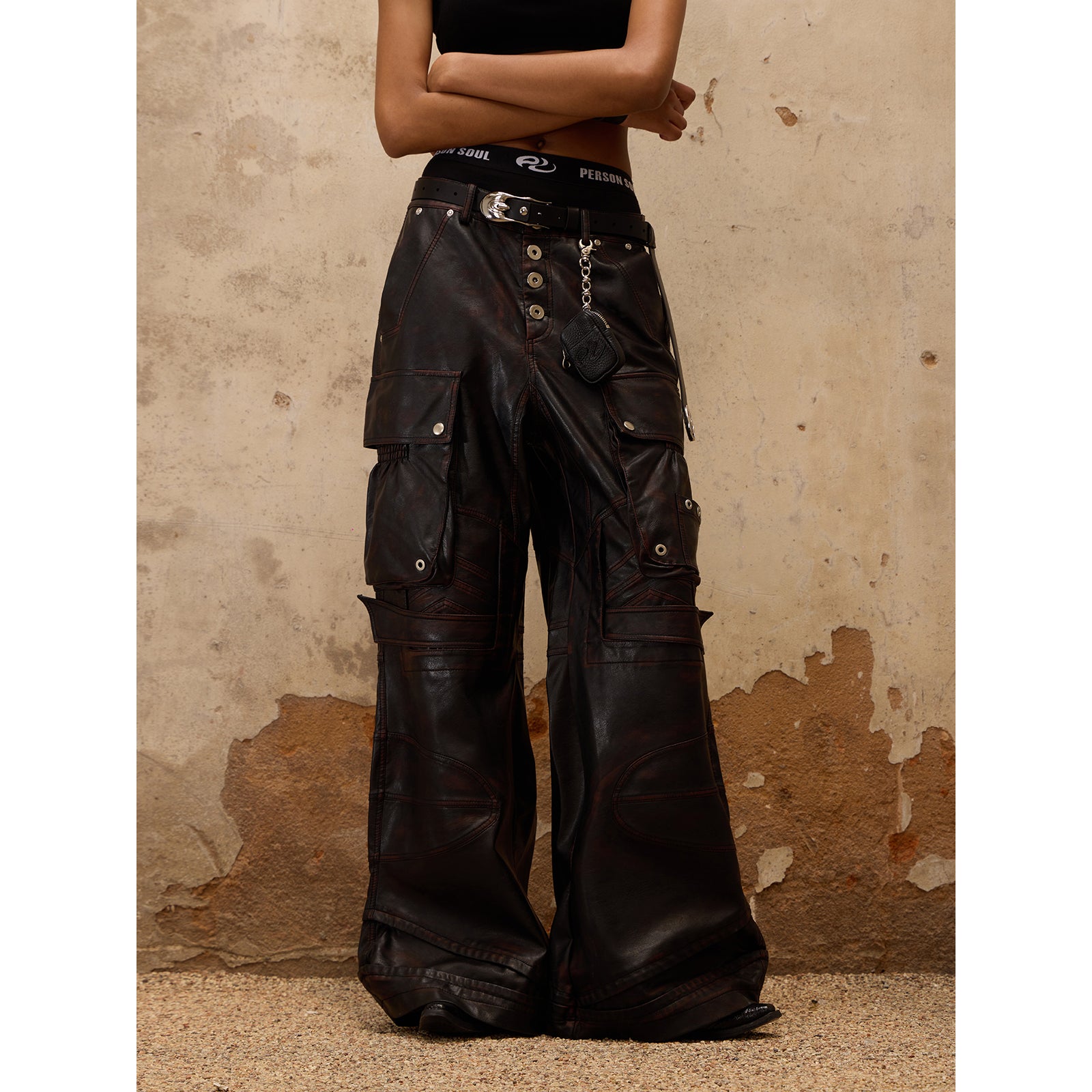 PERSONSOUL Personsoul Beetle Faux-Leather Pants ワイドトラウザー