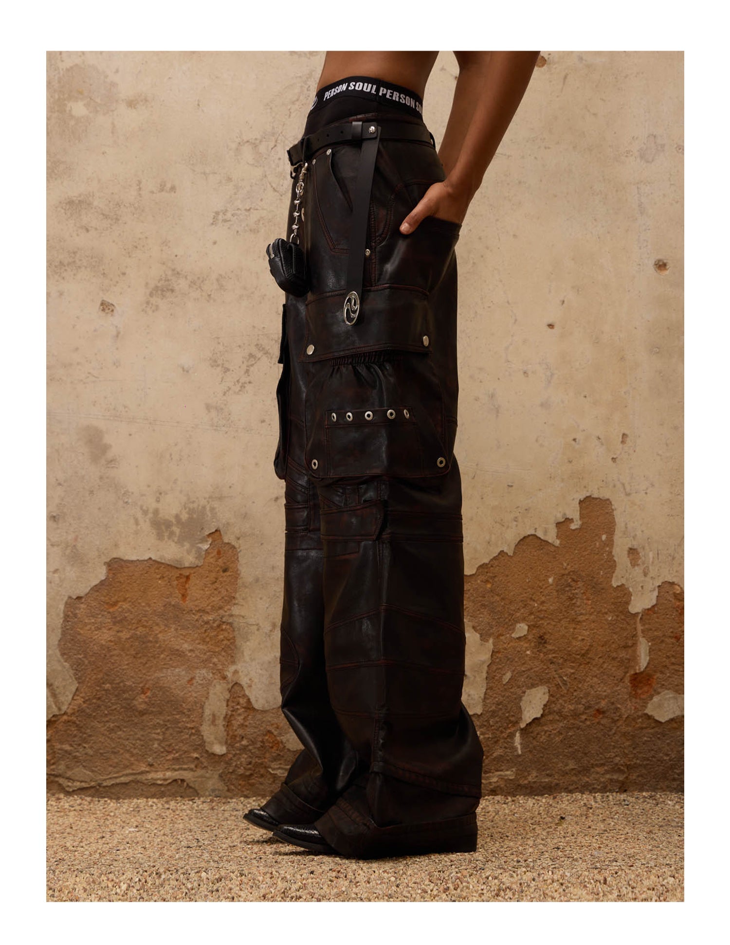 PERSONSOUL Personsoul Beetle Faux-Leather Pants ワイドトラウザー