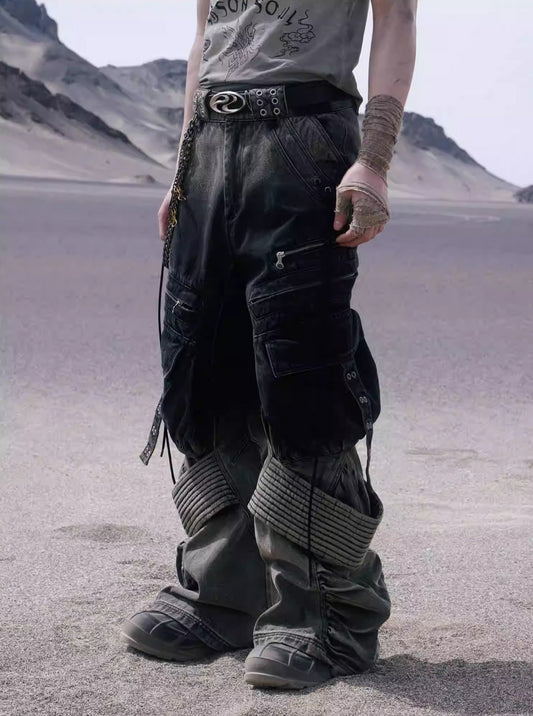 Personsoul Desert Distressed Denim Cargo Pants [ID:0376PA]