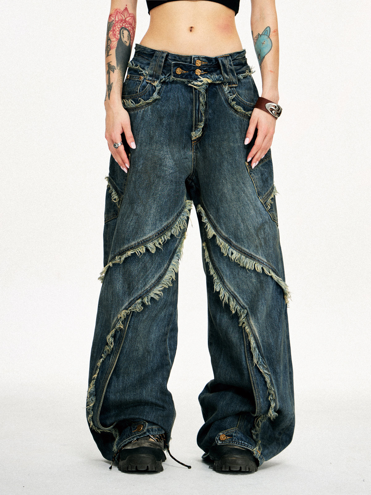 Personsoul Tie-Dye Raw-Edge Baggy Jeans [ID:0377PA]