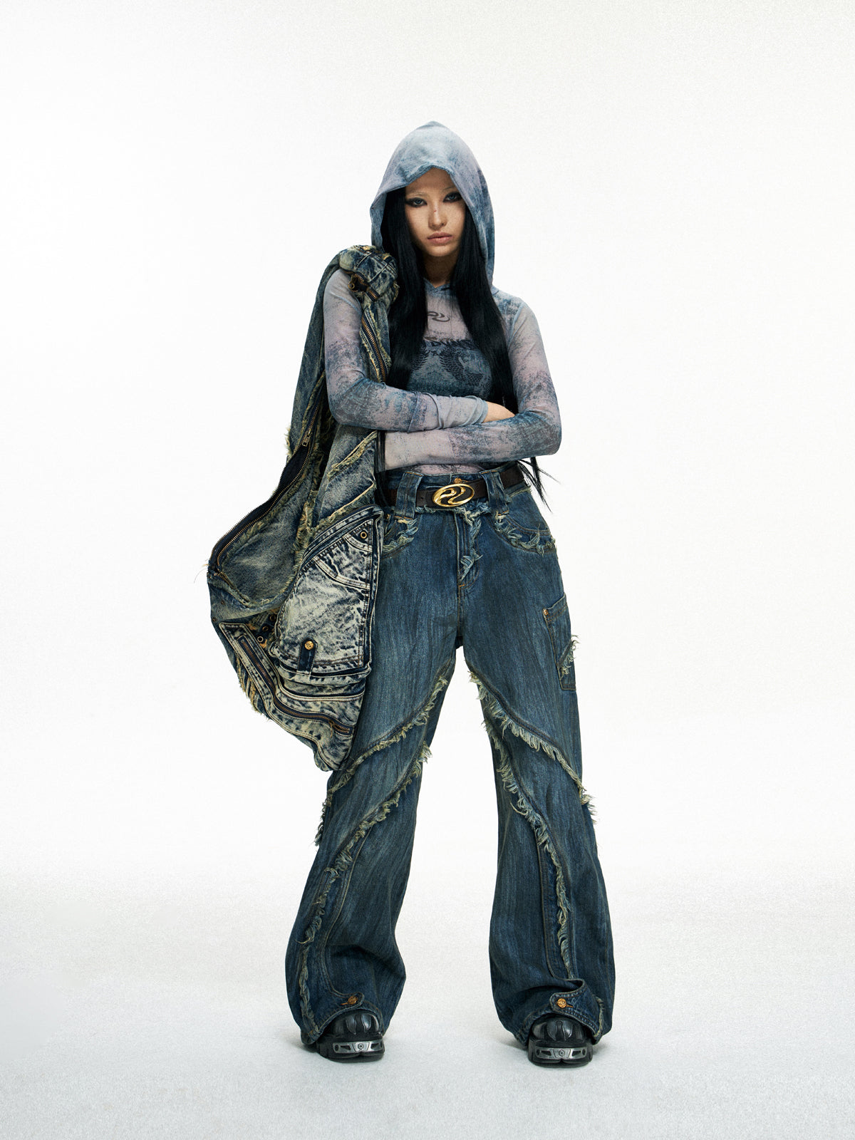 Personsoul Tie-Dye Raw-Edge Baggy Jeans [ID:0377PA]