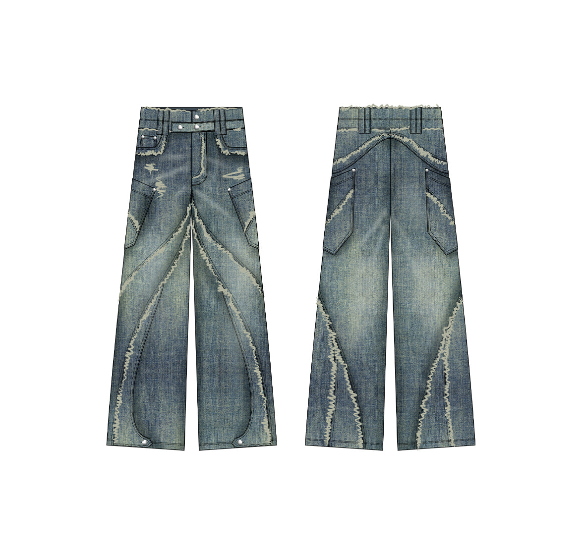 Personsoul Tie-Dye Raw-Edge Baggy Jeans [ID:0377PA]